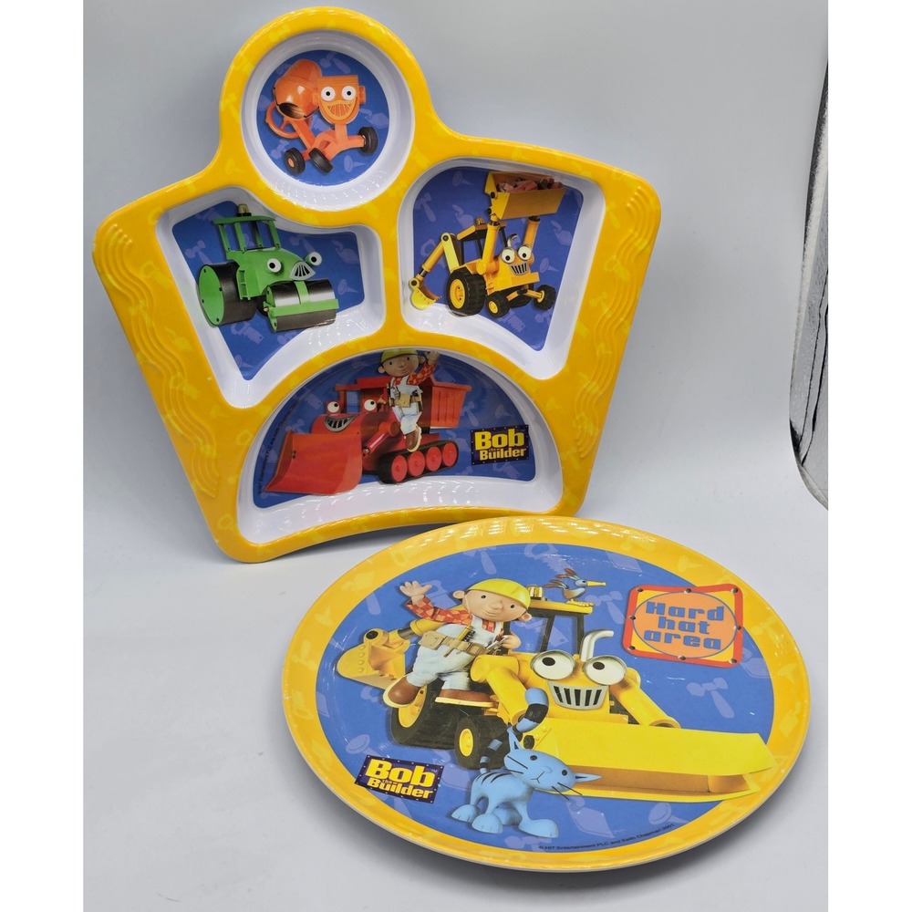 Bob the Builder Vintage 2001 Zak Designs Melamine Divided Plate & Round Plate